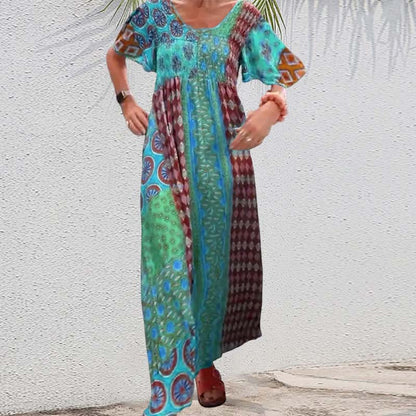 Femme Patchwork Bohème Robe longue couleur