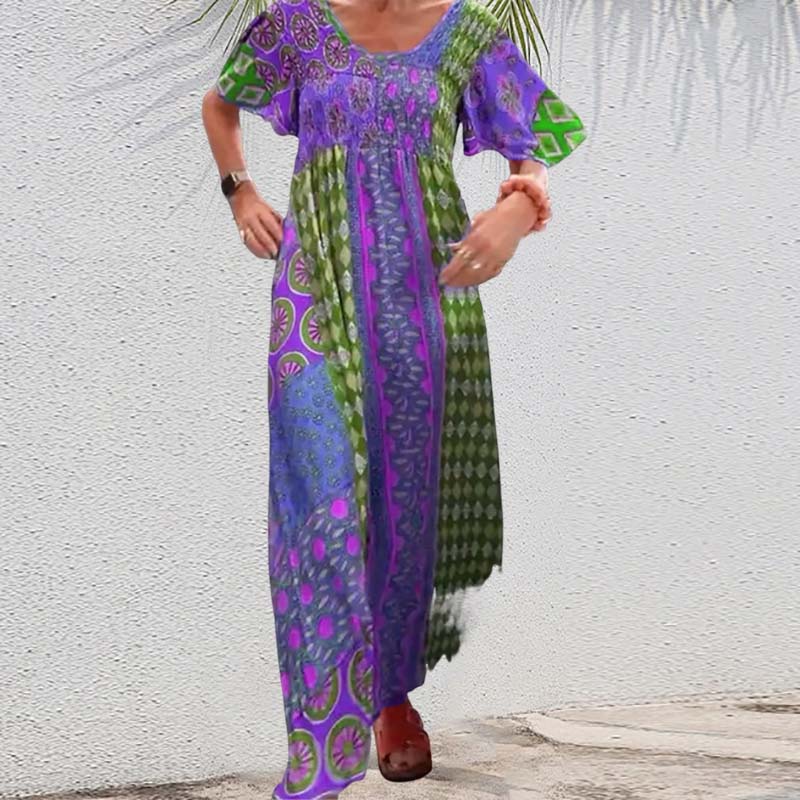 Femme Patchwork Bohème Robe longue couleur