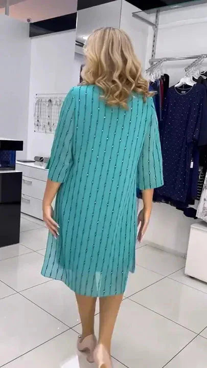 Promotion de réduction limitée dans le temps⏰Robe imprimée à col rond pour femmes🌸