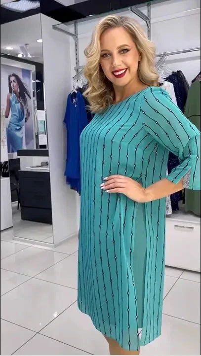 Promotion de réduction limitée dans le temps⏰Robe imprimée à col rond pour femmes🌸