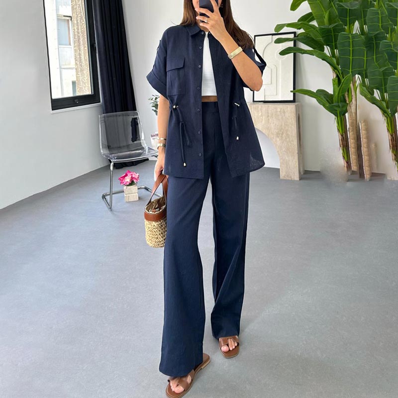 💕Livraison gratuite🥰Vêtement de travail décontracté deux pièces avec cordon de serrage pour femme