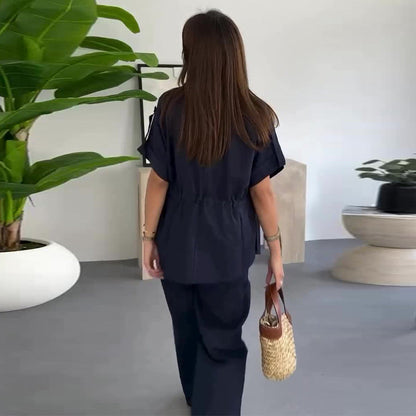 💕Livraison gratuite🥰Vêtement de travail décontracté deux pièces avec cordon de serrage pour femme