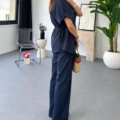 💕Livraison gratuite🥰Vêtement de travail décontracté deux pièces avec cordon de serrage pour femme