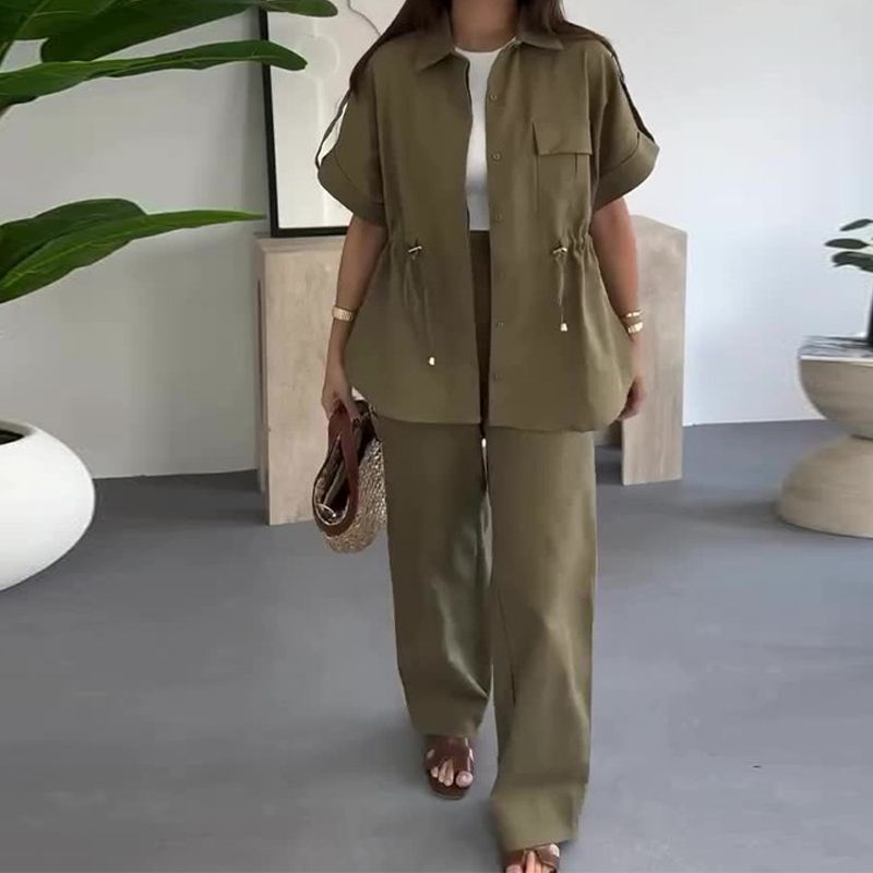💕Livraison gratuite🥰Vêtement de travail décontracté deux pièces avec cordon de serrage pour femme