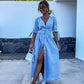 Robe en denim boutonnée à col en V pour femmes