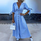 Robe en denim boutonnée à col en V pour femmes