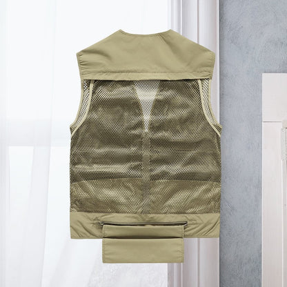 Gilet cargo respirant en maille avec fermeture éclair