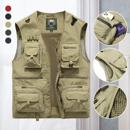 Gilet cargo respirant en maille avec fermeture éclair