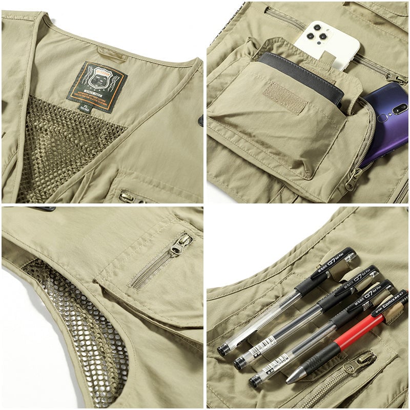 Gilet cargo respirant en maille avec fermeture éclair