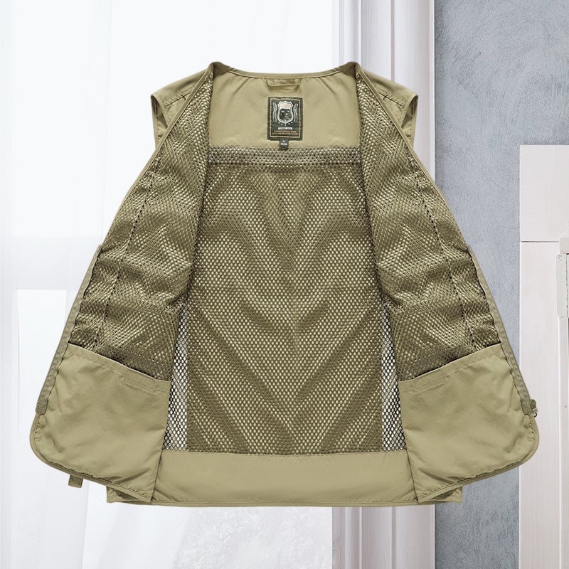Gilet cargo respirant en maille avec fermeture éclair