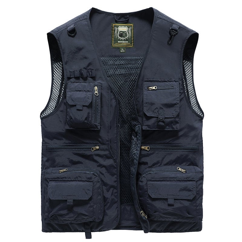 Gilet cargo respirant en maille avec fermeture éclair