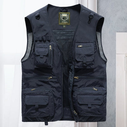 Gilet cargo respirant en maille avec fermeture éclair