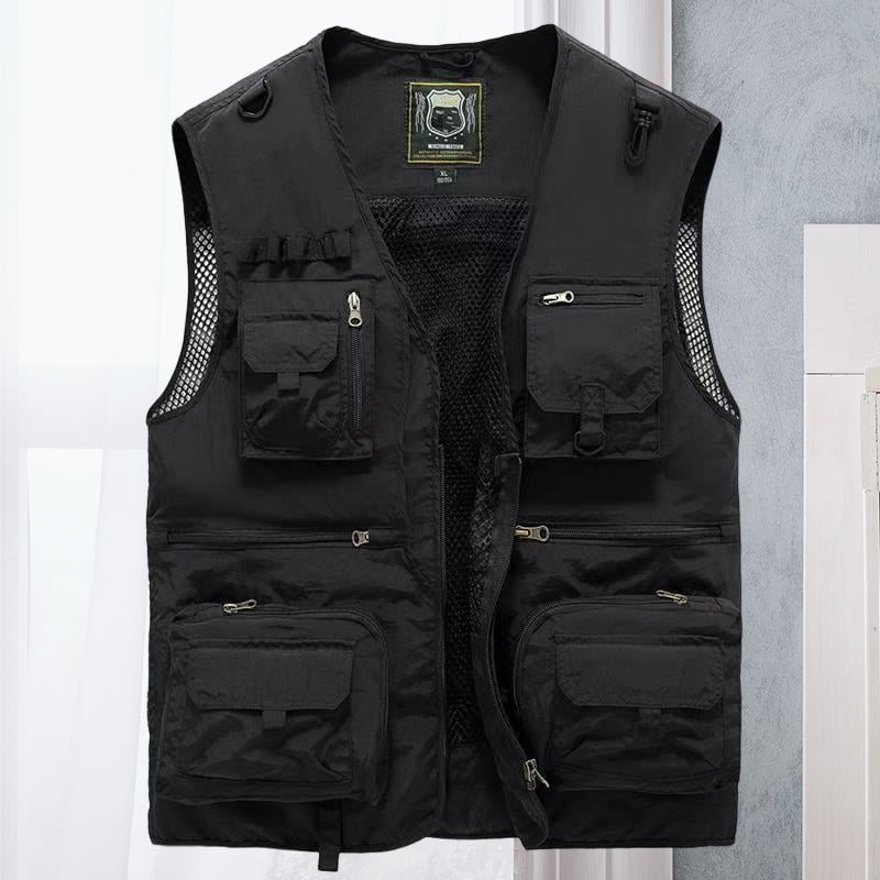 Gilet cargo respirant en maille avec fermeture éclair