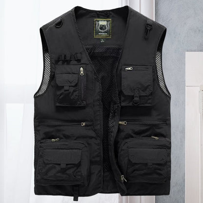 Gilet cargo respirant en maille avec fermeture éclair