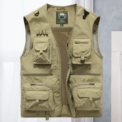 Gilet cargo respirant en maille avec fermeture éclair