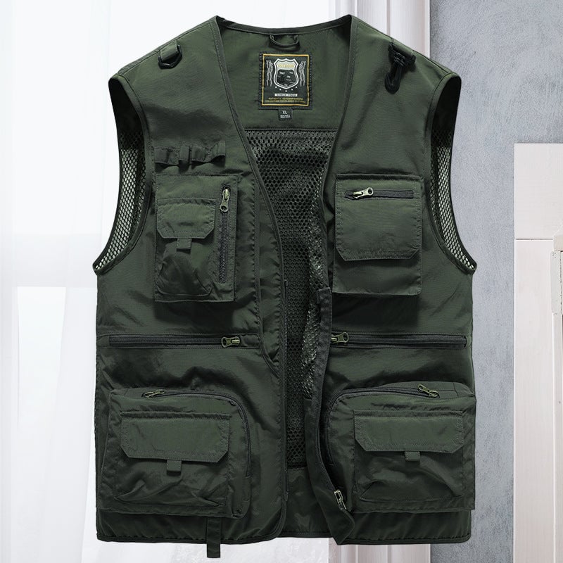 Gilet cargo respirant en maille avec fermeture éclair
