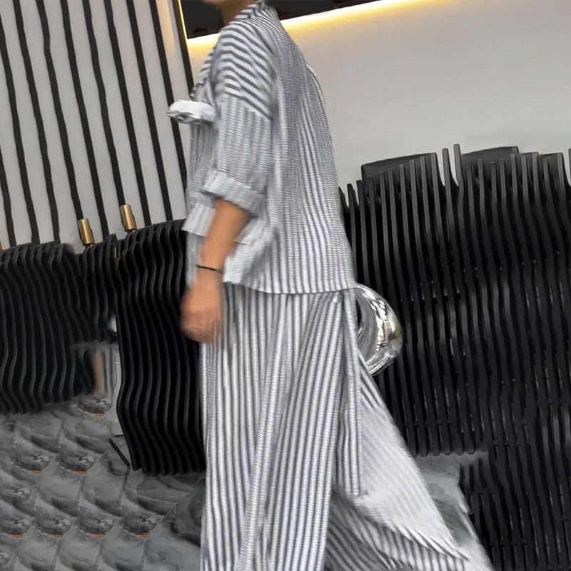 Ensemble 2 pièces veste à col rayé et pantalon large