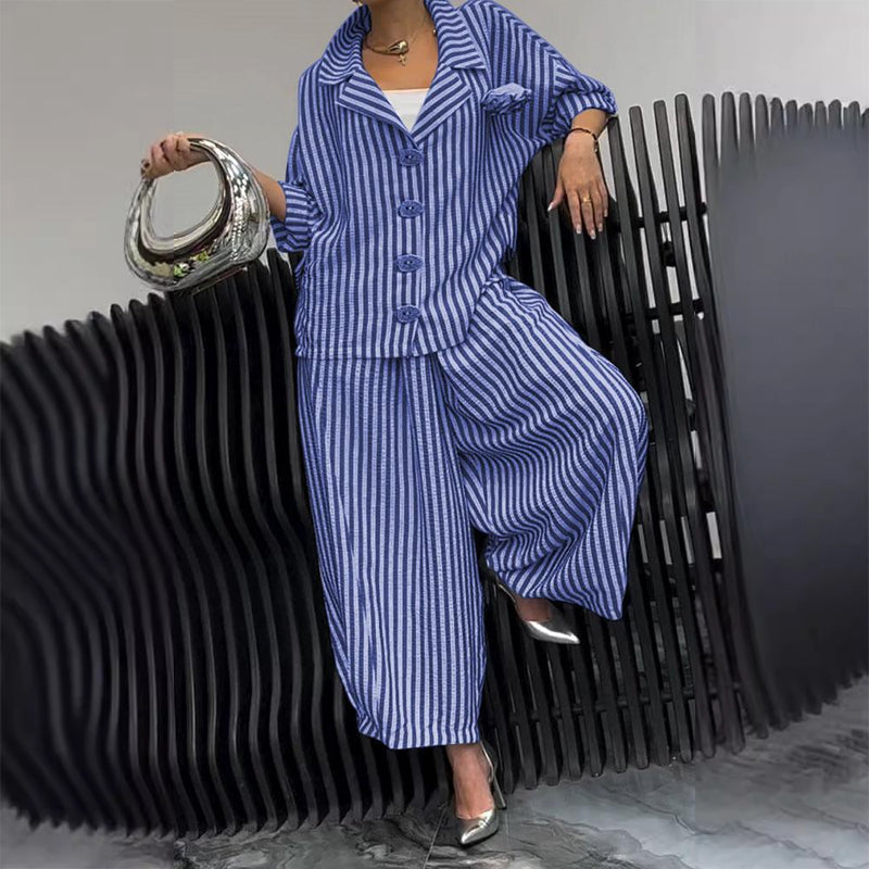 Ensemble 2 pièces veste à col rayé et pantalon large