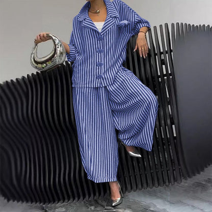 Ensemble 2 pièces veste à col rayé et pantalon large