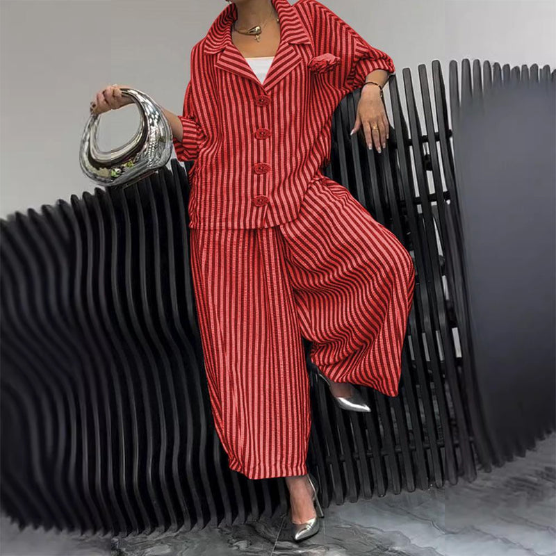 Ensemble 2 pièces veste à col rayé et pantalon large