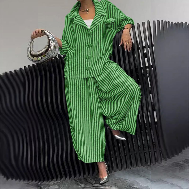 Ensemble 2 pièces veste à col rayé et pantalon large