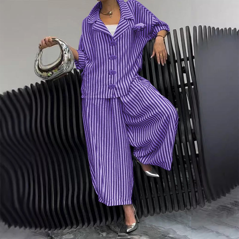 Ensemble 2 pièces veste à col rayé et pantalon large