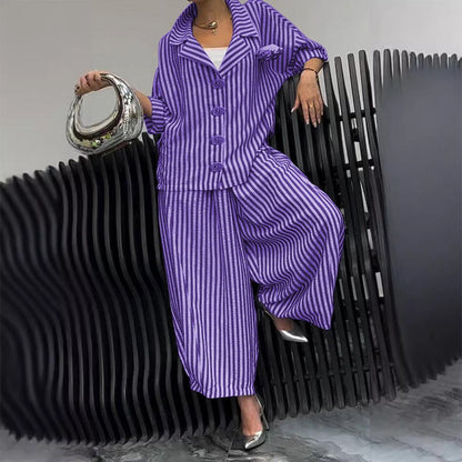 Ensemble 2 pièces veste à col rayé et pantalon large