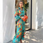 【🛒Livraison Gratuit & 50% de réduction】Lapel Button Printed Maxi Dress
