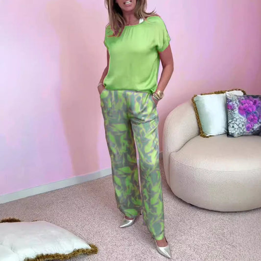 🔥Soldes d'été🔥Ensemble 2 pièces avec haut imprimé et pantalon large