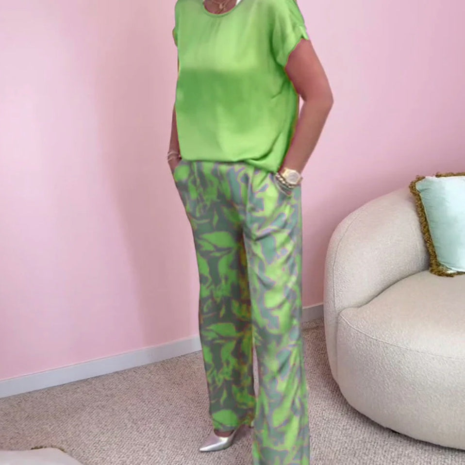 🔥Soldes d'été🔥Ensemble 2 pièces avec haut imprimé et pantalon large