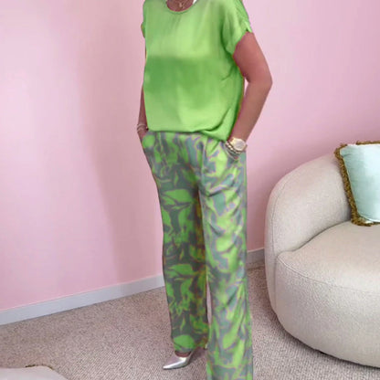 🔥Soldes d'été🔥Ensemble 2 pièces avec haut imprimé et pantalon large