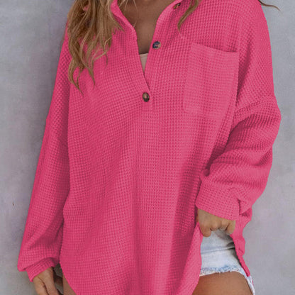 Chemise ample en tricot gaufré de couleur unie pour femmes