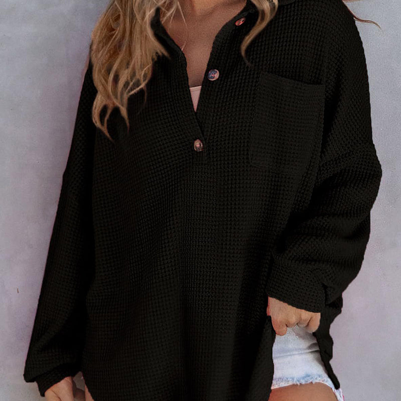 Chemise ample en tricot gaufré de couleur unie pour femmes