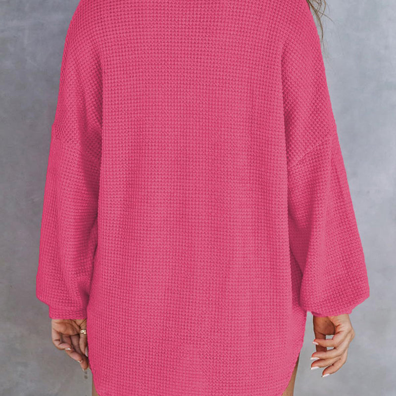Chemise ample en tricot gaufré de couleur unie pour femmes