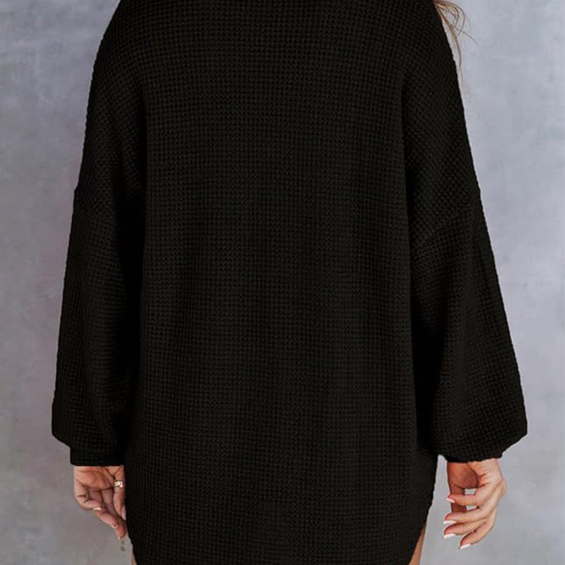 Chemise ample en tricot gaufré de couleur unie pour femmes