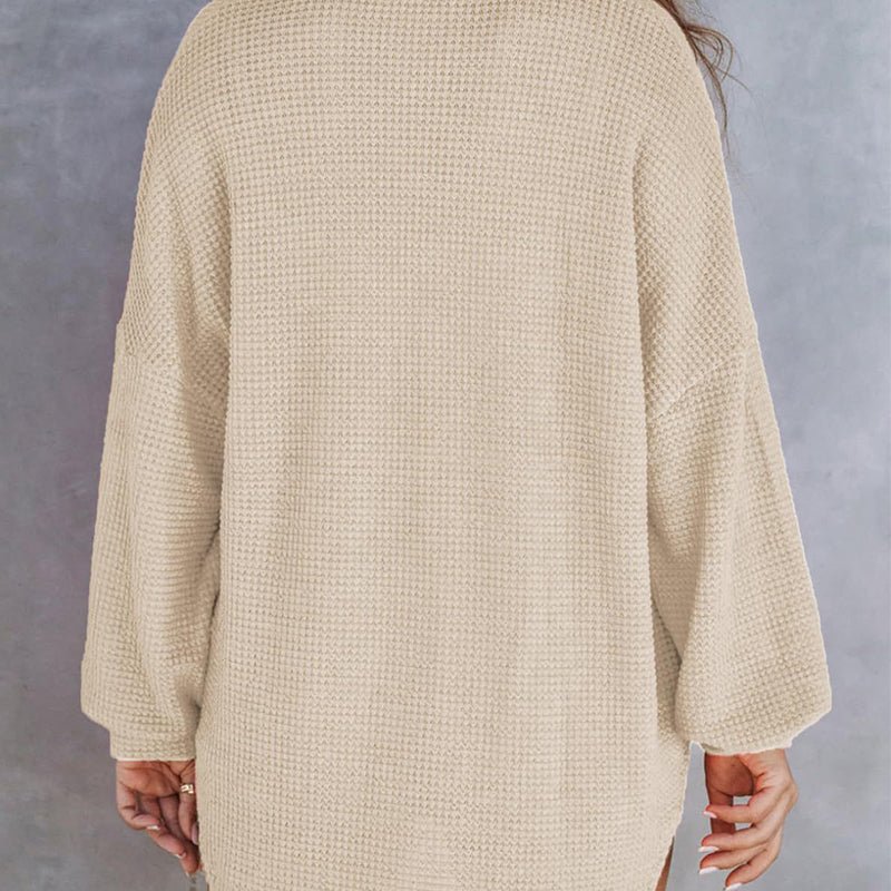 Chemise ample en tricot gaufré de couleur unie pour femmes
