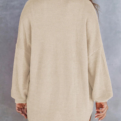 Chemise ample en tricot gaufré de couleur unie pour femmes