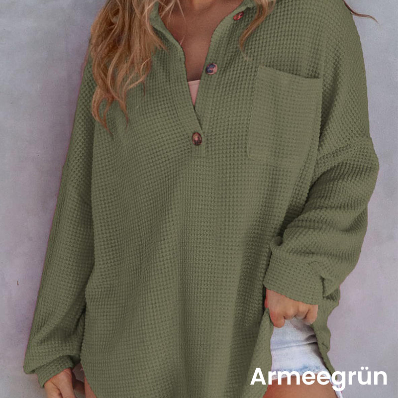 Chemise ample en tricot gaufré de couleur unie pour femmes