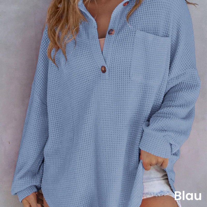 Chemise ample en tricot gaufré de couleur unie pour femmes