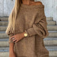 Pull à col rond de couleur unie en tricot pour femmes