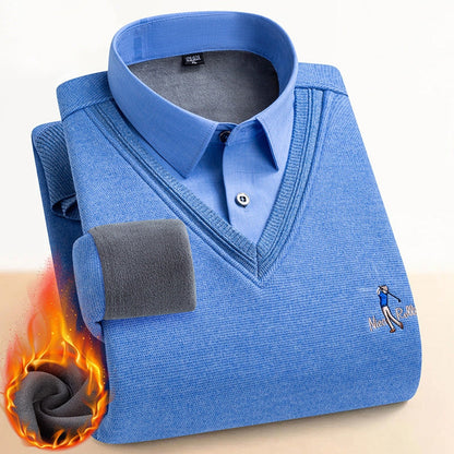 Pull double couche doublé en polaire thermique pour hommes