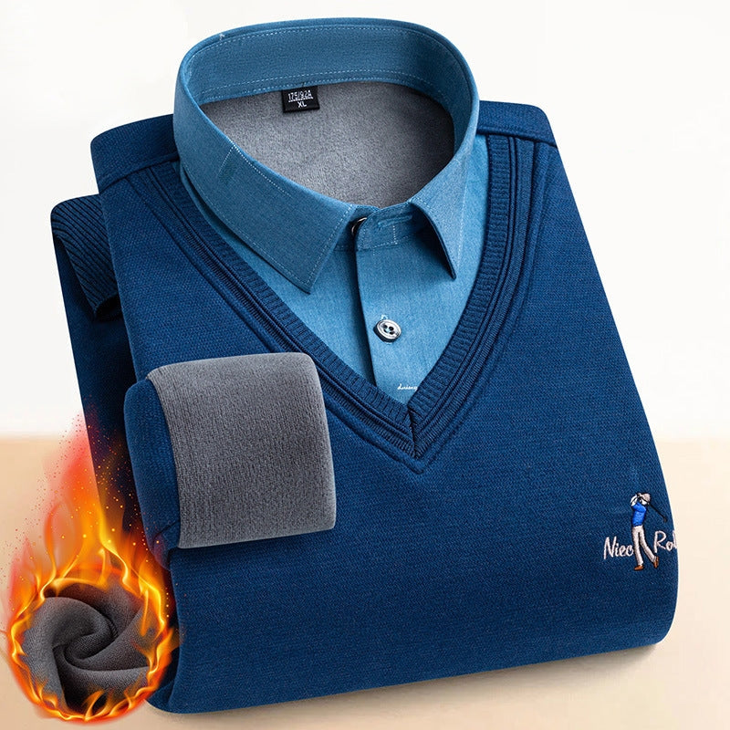 Pull double couche doublé en polaire thermique pour hommes