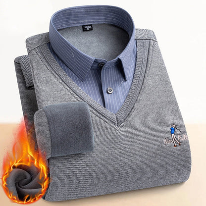 Pull double couche doublé en polaire thermique pour hommes