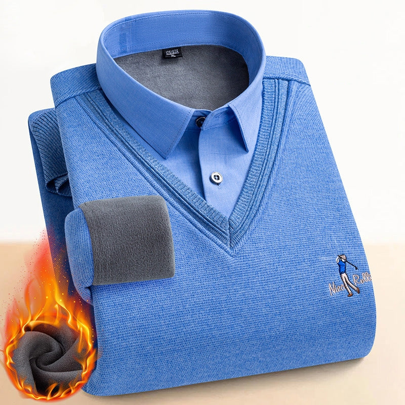 Pull double couche doublé en polaire thermique pour hommes