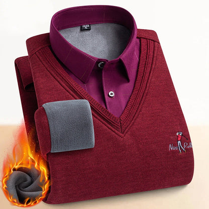 Pull double couche doublé en polaire thermique pour hommes