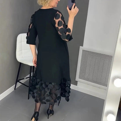 【💥Livraison gratuite 50% de réduction💥】👗Robe évasée grande taille avec décoration à pois👗