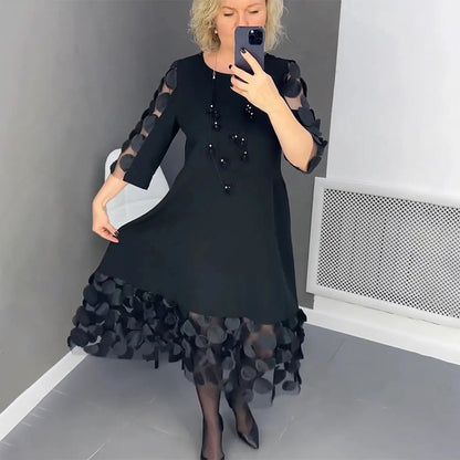 【💥Livraison gratuite 50% de réduction💥】👗Robe évasée grande taille avec décoration à pois👗