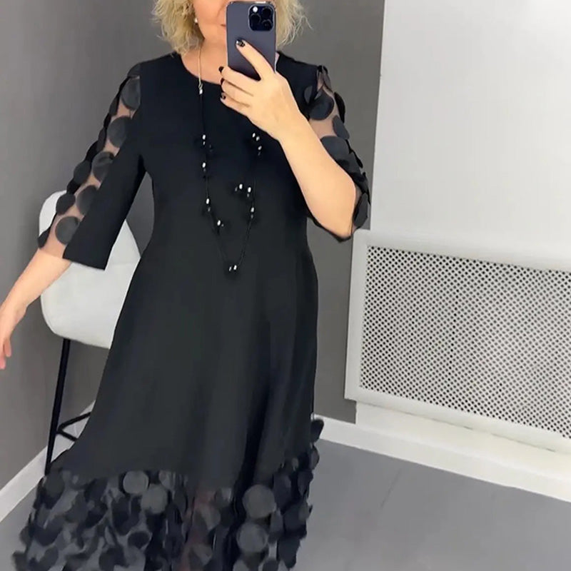 【💥Livraison gratuite 50% de réduction💥】👗Robe évasée grande taille avec décoration à pois👗