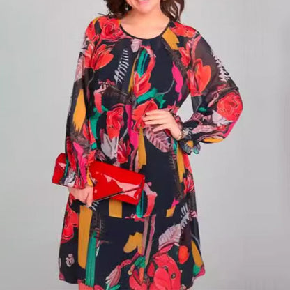 🌸Remise saisonnière 48%🌸Robe fleurie légère à manches longues et col rond