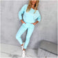 Ensemble 2 Pièces - Top à Col Rond Imprimé et Pantalon avec Poches Pratiques